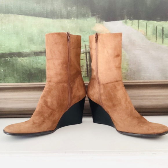 Vintage Enzo Angiolini Wedge Heel Brown Leather Suede Made In Brazil Boots 9.5 M - Picture 5 of 12